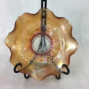 Fenton Uva e Cavo Carnevale Vetro Piatto Arruffato Collare Base Arancione Calendula - Foto 1 di 9
