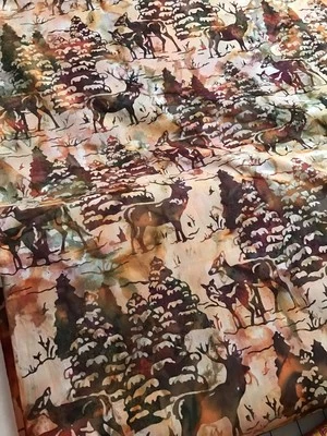 DEER IN SNOW edredones pintados a mano Batik tela de algodón por yarda artesanía de costura Foto 1 de 3