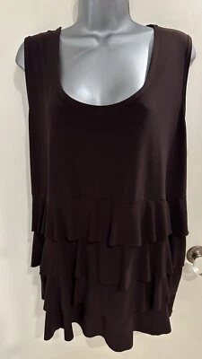 Suzie In The City Woman Brown Sleeveless Tank Top Stretch Ruffle Size 3X - Image 1 of 4