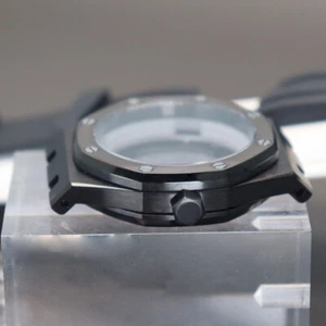 Caja de reloj 41 mm PVD negra + correa de goma cristal de zafiro para movimiento Seiko nh35/36 - Imagen 1 de 13