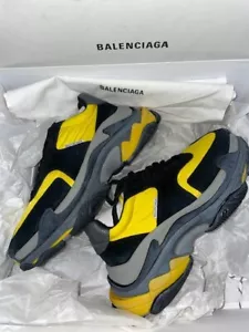 Balenciaga Triple S Sneaker Black Yellow Grey Shoes 533886 W09T1 1087 SIZE 7 NEW - Picture 1 of 12