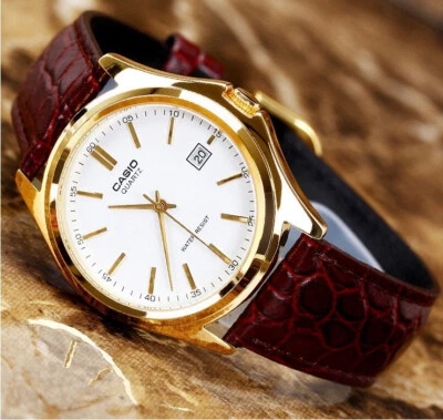 Casio MTP1183Q-7A Men's Analog Watch Leather Quartz Palladium covered case New - image 1 of 4