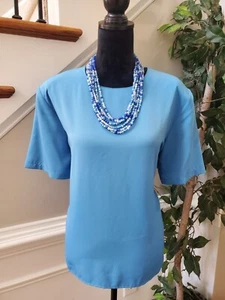 Impressions Women's Sky Blue Polyester Round Neck Short Sleeve Top Blouse Size L - Picture 1 of 9