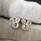 1Ct Round Cut Real Moissanite Mickey Mouse Stud Earrings 14K Rose Gold Plated