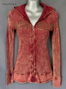 Nueva CHAQUETA CON CAPUCHA VOCAL para mujer STUDDED MINERAL TEÑIDA ÓXIDO SIGNO DE LA PAZ S Pequeña Y2K - Imagen 1 de 4