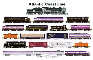 Tovaglietta laminata ferrovia Atlantic Coast Line 11"x17" Andy Fletcher - Foto 1 di 1