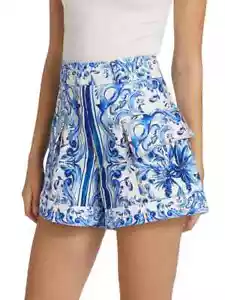 Farm Rio Womens  Garden Tiles Plaid Shorts blue/ white size 30 - Picture 1 of 5