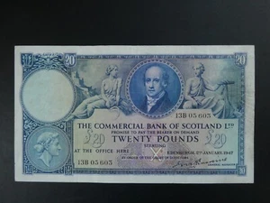 EARLY DATE 1947 COMMERCIAL BANK OF SCOTLAND £20 BANKNOTE CRISP GF - Picture 1 of 2