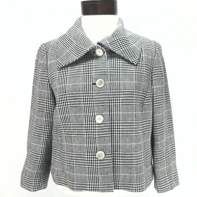 RALPH LAUREN LRL 亚麻夹克外套黑色粉红色格子职业女式 8 P 240 美元 — 第 1/4 张图片