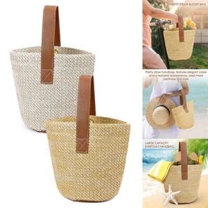 Spring Summer New Straw Bag Wicker Rattan Purse Basket Woven Tote Handbag Beach - Picture 1 of 12