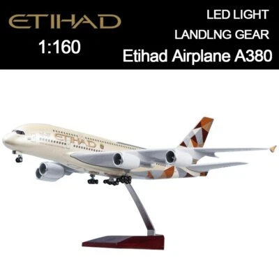 1/160 Etihad Airlines Airbus A380 Airplane Model Resin Aircraft Plane W/ Lights - Image 1 of 4