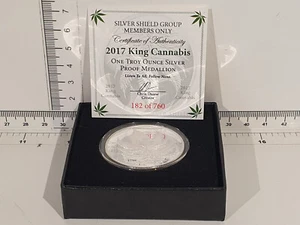 (L1033) 1oz .999 Proof Silver Shield - 2017 King Cannabis - Members only - Bild 1 von 4