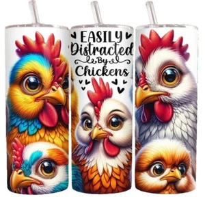 Easily Distracted By Chickens Funny Chicken  20oz Tumbler Insulated Travel Mug - Picture 1 of 3