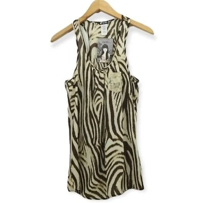 Camiseta sin mangas Lilly blanca de gasa cebra a rayas de encaje con bolsillo talla S Foto 1 de 4