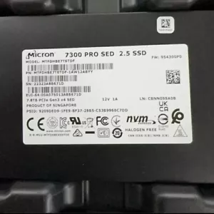 7.68TB SSD MICRON U.2 3.0 7300 PRO MTFDHBE7T6TDF-1AW12ABYY NVME PCIe Gen3 x4 SED - Picture 1 of 2