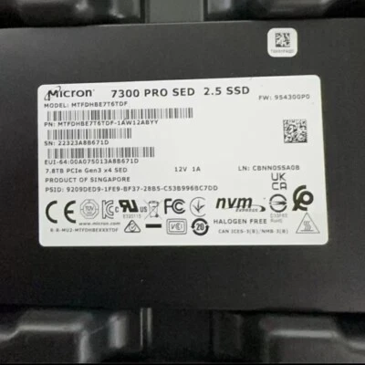 7.68TB SSD MICRON U.2 3.0 7300 PRO MTFDHBE7T6TDF-1AW12ABYY NVME PCIe Gen3 x4 SED - Image 1 of 2