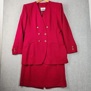 VTG Kasper ASL 2PC Womens Sz 12 Burgundy Double Breasted Skirt Suit Gold Buttons - Picture 1 of 16