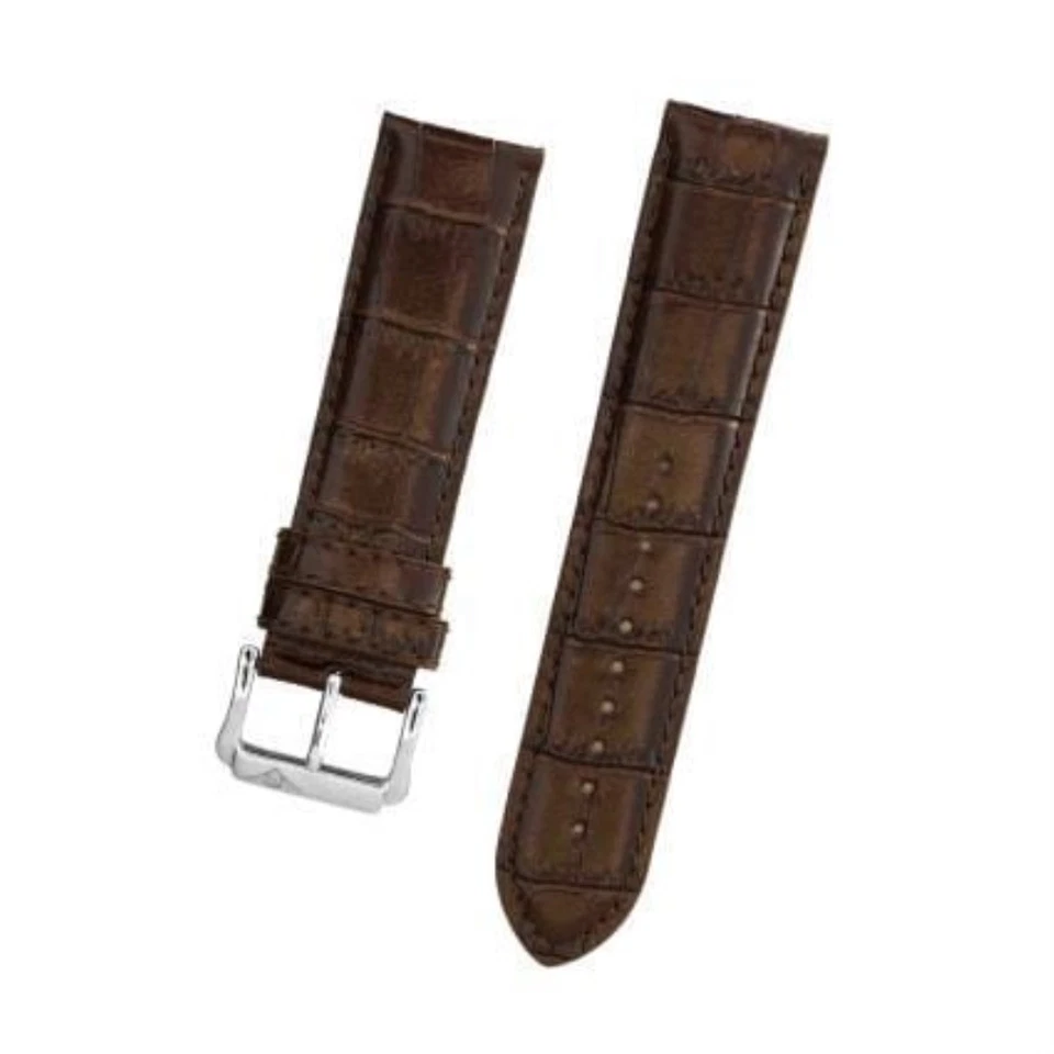 Stuhrling Genuine Leather Strap 22mm Brown Crocodile Style Silver Tone Buckle - Image 1 of 1