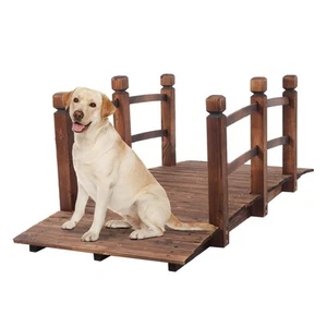 5 ft Garden Bridge, Classic Wooden Arch with Safety Rails Stained Finished Fo... - Picture 1 of 9