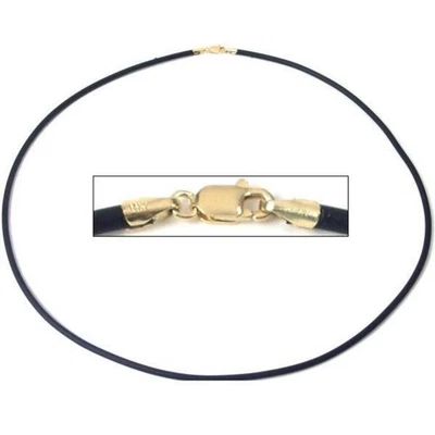 Collana in corda di gomma nera gioielli chiusura in oro 14 carati 18" 2 pezzi - Immagine 1 di 2