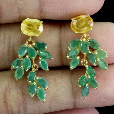 Pendientes de plata de ley 925 ovalados zafiro amarillo 9x7 mm joyería de piedras preciosas esmeralda Foto 1 de 4