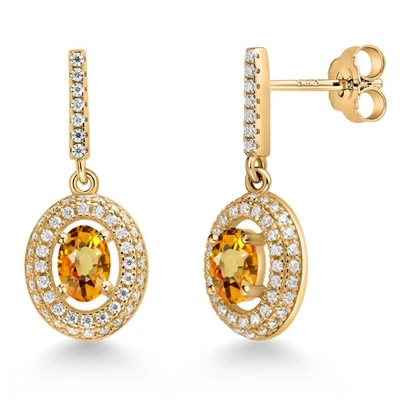 Pendientes colgantes enchapados en oro amarillo de 18 quilates zafiro moissanita (1,74 quilates) Foto 1 de 4