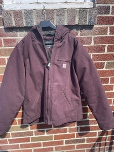 Carhartt Jacket Womens Medium Purple Duck Canvas Sherpa Lined Loose Fit Workwear - Picture 1 of 6