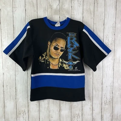 The Rock 2000 WWF Black Jersey Style Shirt Youth Sz Large WWE - Image 1 of 4