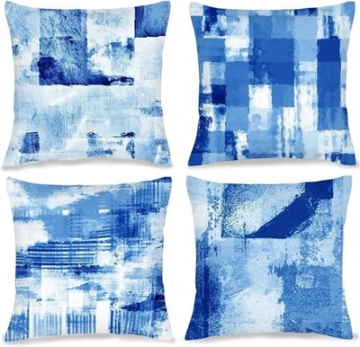 Набор из 4 синих и белых наволочек 18x18 дюймов - Изображение 1 из 4