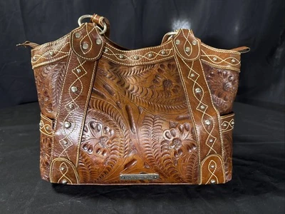 BOLSO DE HOMBRO DE CUERO GENUINO MARRÓN USADO AMERICAN WEST BOLSO DE MANO CON BOLSA PARA EL POLVO Foto 1 de 4