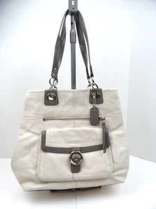 Coach F18890 Handtasche Beuteltasche Schultertasche Leder cremefarben mit grauem Besatz XLarge - Bild 1 von 15