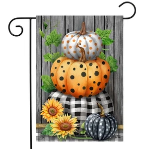 Briarwood Lane Patterned Pumpkin Stack Fall Garden Flag - Picture 1 of 4