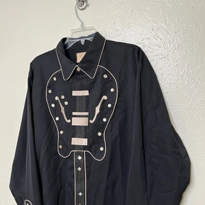 Scully Hemd Herren L schwarz Gitarre Druckknopf Langarm Rockabilly Western P-690 - Bild 1 von 15
