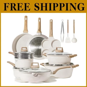 21-Piece White Granite Induction Cookware Set, Nonstick Pots - Picture 1 of 11