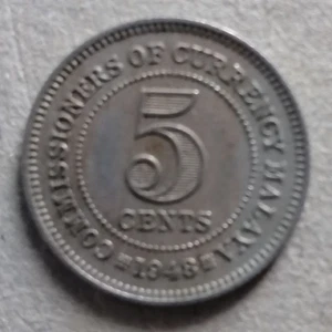 Commissioners of Currency Malaya 1948 5 cents coin (B) - Picture 1 of 2