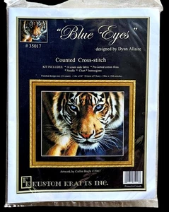Kustom Krafts~ 35017~BLUE EYES TIGER~ Punto de Cruz Contado~ 14" X 11"~NUEVO SELLADO - Imagen 1 de 2