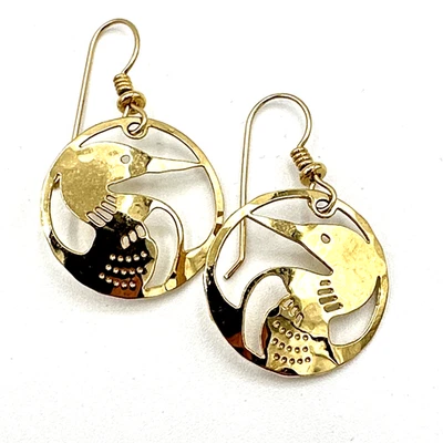 Pendientes Loon WILD BRYDE - Pájaro Acuático Tono Dorado 1.5" Gota Firmado Pato Figurativo Foto 1 de 4