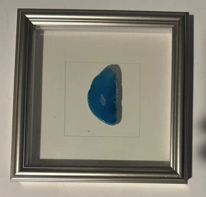 Teal Blue Agate Slice Silver Edge Shadow Box Frame w/ Glass 8-½ x 8-½ x 1-½ - Picture 1 of 3