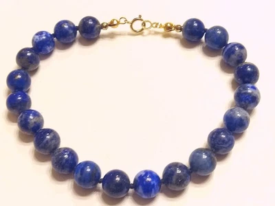 Pulsera LAPIS de 8 mm.  Cierre grande de anillo de resorte de oro de 14K.  Anudado.  LONGITUD PERSONALIZADA Foto 1 de 4