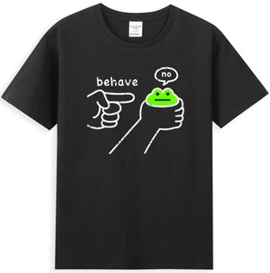 Behave No Funny Dishonest Frog Cartoon Graphic Men's T-Shirt - Picture 1 of 5
