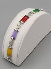 New Sterling Silver 925 Multicolor Jade Bracelet 7.5" Chinese Good Fortune