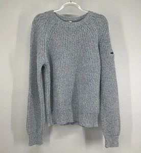 Tommy Hilfiger Sweater Chunky Knit Gray Blue Crewneck Zip Sleeve Cozycore Pocket - Picture 1 of 10
