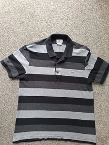 Lacoste Mens Polo Shirt, Size 3 Med-Black, Light Grey And Dark Grey Stripe Used - Picture 1 of 8