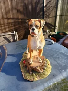 More details for sherratt &amp; simpson large boxer dog standing on a tree stump  figurine 55486  
