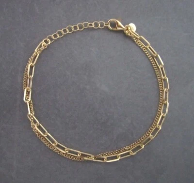 925er Silber vergoldet Gold plattiert Armband doppelt Paperclip Panzerkette K642 - Bild 1 von 4