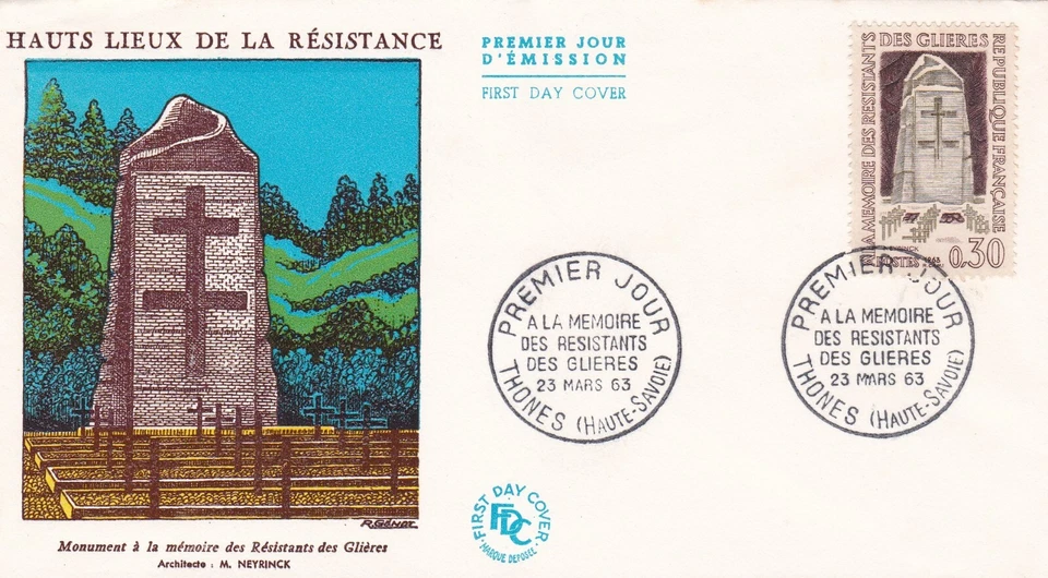 FRANCE 1963 FDC A LA MEMOIRE DES RESISTANTS THONES YT 1380 - Photo 1/1