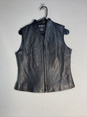 Chaleco de motociclista de cuero Mixit vintage años 90 para mujer talla 6 negro Y2k Foto 1 de 4