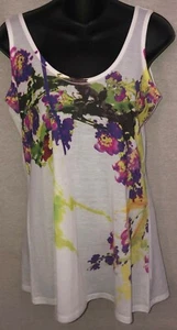 Weavers White & Multi Colored Floral Print Tank - M - Picture 1 of 6