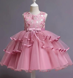 Girls Beautiful Rose Pink Party Princess Dress - 110cm / Age 3-4 yrs