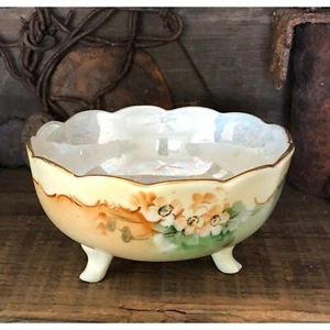 Antique H. Leonard, Vienna Austria, Small Footed Bowl,  Hand Painted Opalescent - Imagen 1 de 10